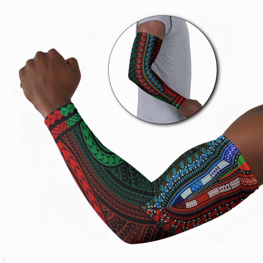 African Dashiki and Polynesian Pattern Arm Sleeves Half Green-Red
