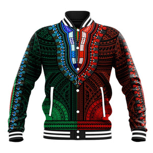 African Dashiki and Polynesian Pattern Baseball Jacket Half Green-Red