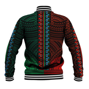 African Dashiki and Polynesian Pattern Baseball Jacket Half Green-Red