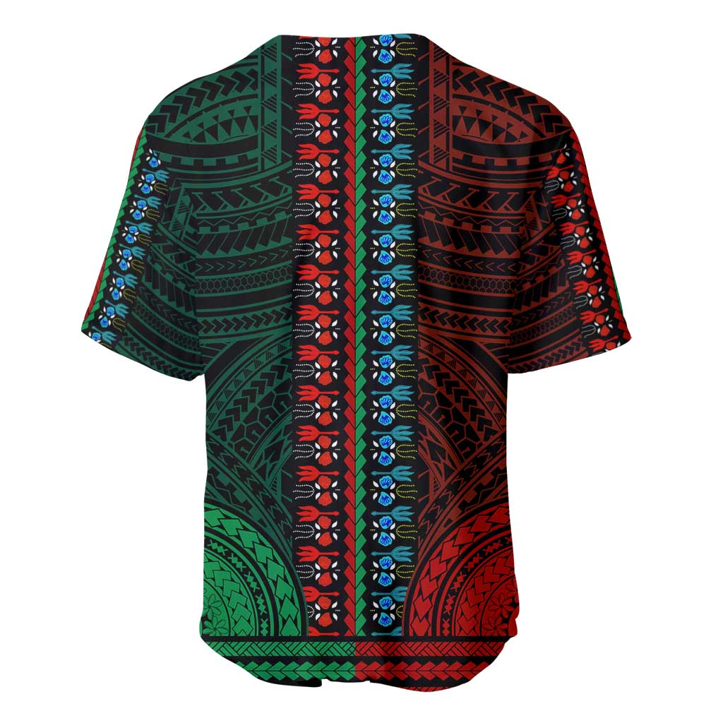 African Dashiki and Polynesian Pattern Baseball Jersey Half Green-Red