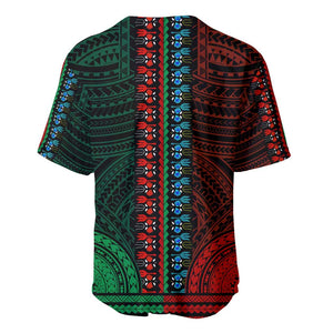 African Dashiki and Polynesian Pattern Baseball Jersey Half Green-Red