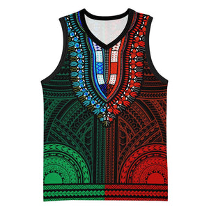 African Dashiki and Polynesian Pattern Basketball Jersey Half Green-Red - African Pride
