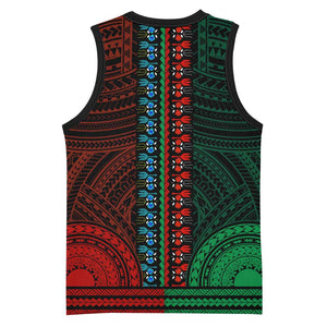 African Dashiki and Polynesian Pattern Basketball Jersey Half Green-Red - African Pride