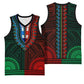 African Dashiki and Polynesian Pattern Basketball Jersey Half Green-Red - African Pride
