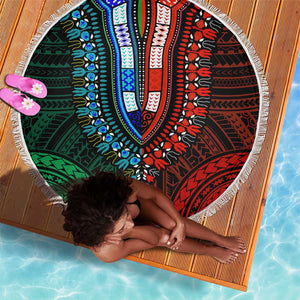 African Dashiki and Polynesian Pattern Beach Blanket Half Green-Red