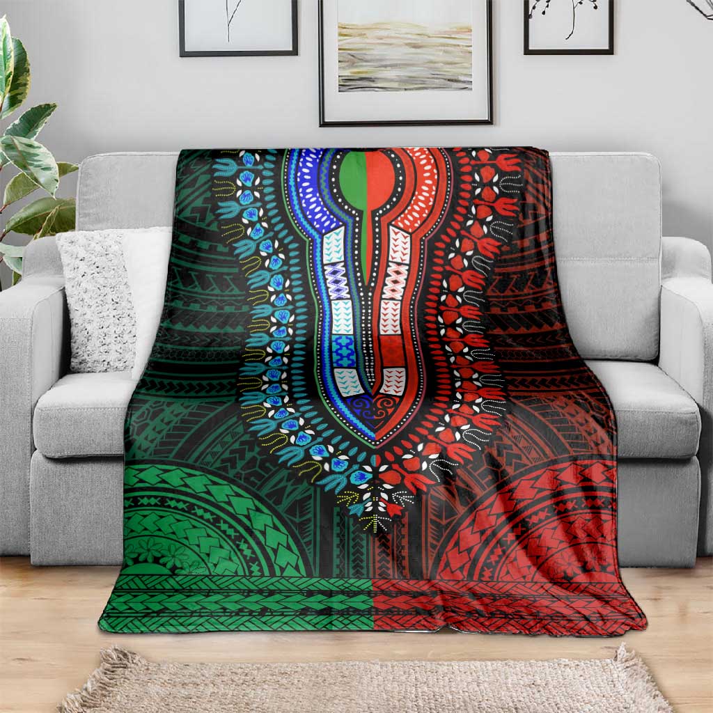 African Dashiki and Polynesian Pattern Blanket Half Green-Red