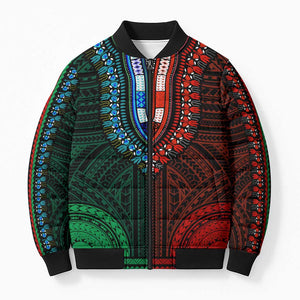 African Dashiki and Polynesian Pattern Bomber Puffer Jacket Half Green-Red