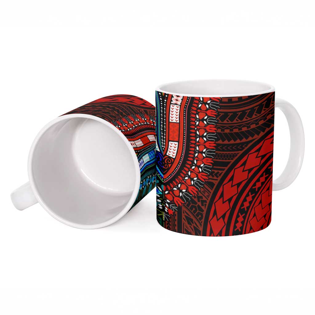 African Dashiki and Polynesian Pattern Ceramic Mug Half Green-Red
