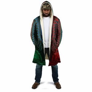 African Dashiki and Polynesian Pattern Cloak Half Green-Red