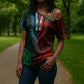 African Dashiki and Polynesian Pattern Cross Shoulder Shirt Half Green-Red