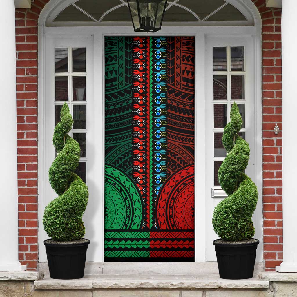 African Dashiki and Polynesian Pattern Door Cover Half Green-Red