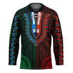 African Dashiki and Polynesian Pattern Hockey Jersey Half Green-Red