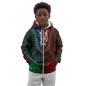 African Dashiki and Polynesian Pattern Kid Hoodie Half Green-Red