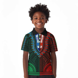 African Dashiki and Polynesian Pattern Kid Polo Shirt Half Green-Red