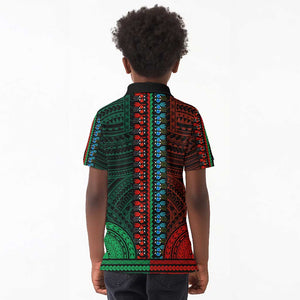 African Dashiki and Polynesian Pattern Kid Polo Shirt Half Green-Red