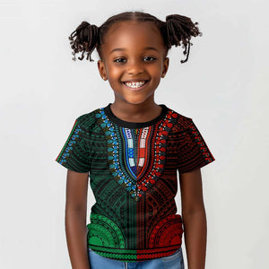 African Dashiki and Polynesian Pattern Kid T shirt Half Green-Red