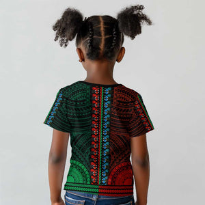 African Dashiki and Polynesian Pattern Kid T shirt Half Green-Red