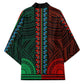 African Dashiki and Polynesian Pattern Kimono Half Green-Red