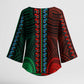 African Dashiki and Polynesian Pattern Kimono Sleeve Blouse Half Green-Red