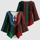 African Dashiki and Polynesian Pattern Kimono Sleeve Blouse Half Green-Red