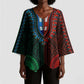 African Dashiki and Polynesian Pattern Kimono Sleeve Blouse Half Green-Red