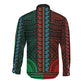 African Dashiki and Polynesian Pattern Long Sleeve Button Shirt Half Green-Red