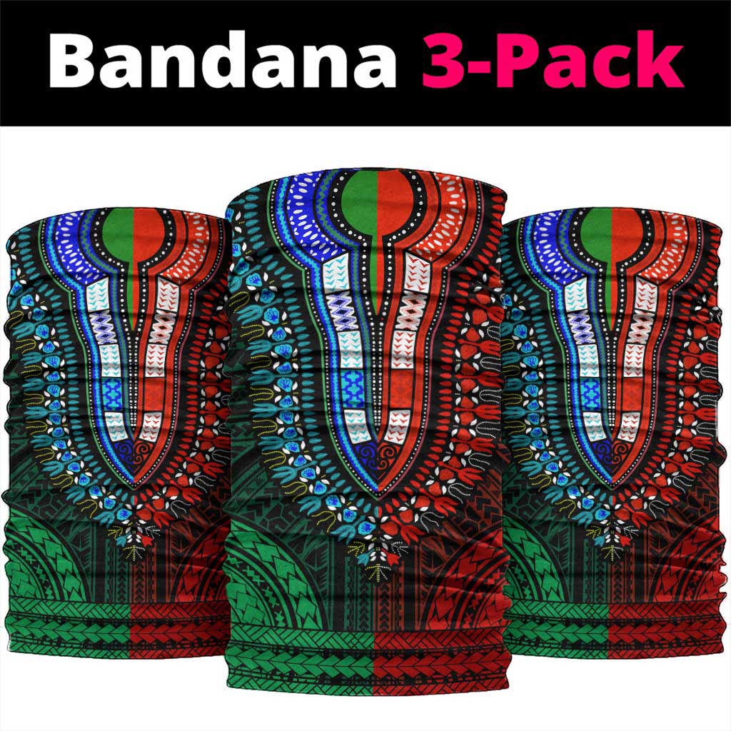African Dashiki and Polynesian Pattern Neck Gaiter Half Green-Red LT9