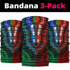 African Dashiki and Polynesian Pattern Neck Gaiter Half Green-Red LT9