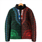 African Dashiki and Polynesian Pattern Padded Jacket Half Green-Red