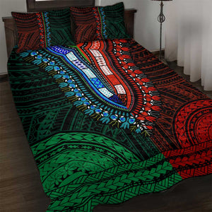 African Dashiki and Polynesian Pattern Quilt Bed Set Half Green-Red