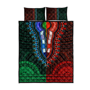 African Dashiki and Polynesian Pattern Quilt Bed Set Half Green-Red