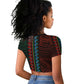 African Dashiki and Polynesian Pattern Raglan Cropped T shirt Half Green-Red
