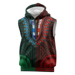 African Dashiki and Polynesian Pattern Sleeveless Hoodie Half Green-Red - African Pride