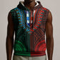 African Dashiki and Polynesian Pattern Sleeveless Hoodie Half Green-Red - African Pride