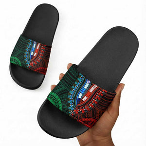 African Dashiki and Polynesian Pattern Slide Sandals Half Green-Red