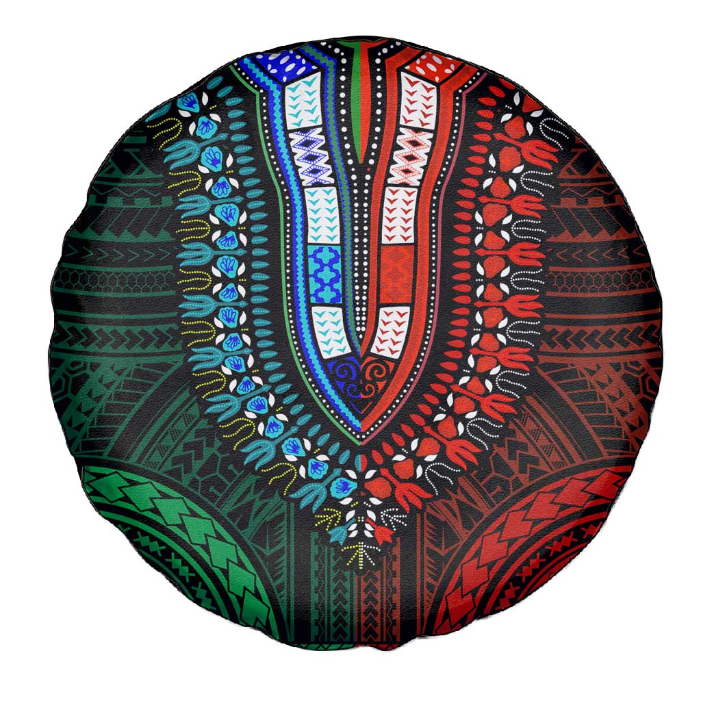African Dashiki and Polynesian Pattern Spare Tire Cover Half Green-Red