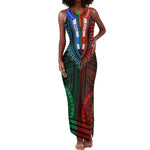 African Dashiki and Polynesian Pattern Tank Maxi Dress Half Green-Red