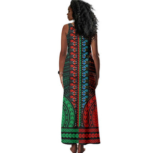 African Dashiki and Polynesian Pattern Tank Maxi Dress Half Green-Red
