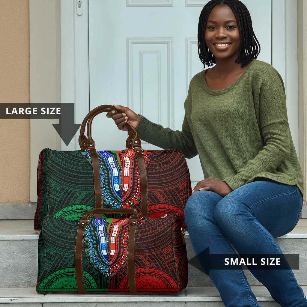 African Dashiki and Polynesian Pattern Travel Bag Half Green-Red