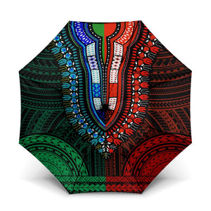 African Dashiki and Polynesian Pattern Umbrella Half Green-Red