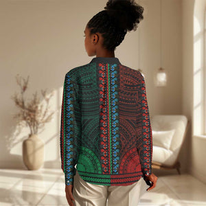 African Dashiki and Polynesian Pattern Women Casual Shirt Half Green-Red LT9