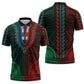 African Dashiki and Polynesian Pattern Zipper Polo Shirt Half Green-Red