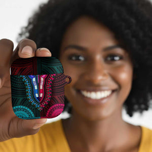 African Dashiki and Polynesian Pattern AirPods Case Half Teal-Pink