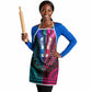 African Dashiki and Polynesian Pattern Apron Half Teal-Pink