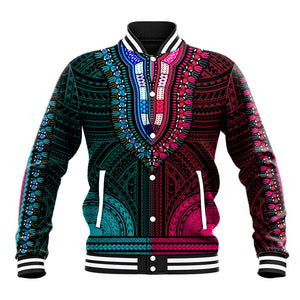 African Dashiki and Polynesian Pattern Baseball Jacket Half Teal-Pink