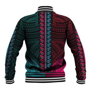 African Dashiki and Polynesian Pattern Baseball Jacket Half Teal-Pink