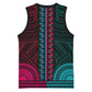 African Dashiki and Polynesian Pattern Basketball Jersey Half Teal-Pink - African Pride