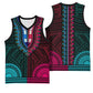 African Dashiki and Polynesian Pattern Basketball Jersey Half Teal-Pink - African Pride