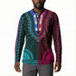 African Dashiki and Polynesian Pattern Button Sweatshirt Half Teal-Pink