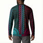 African Dashiki and Polynesian Pattern Button Sweatshirt Half Teal-Pink